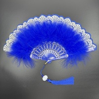 Éventail pliant classique élégant pour femme, en dentelle et plumes, artisanat fait main, style ancien asiatique, en plastique durable