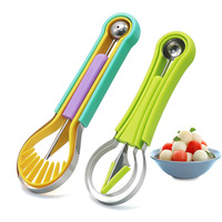 3-in-1 Meloenballetjeslepelset van roestvrij staal, fruit snijmes, fruit schiller, pulp scheider, multifunctioneel fruitgereedschap