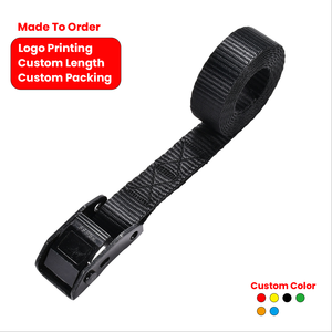 Sangle d'arrimage à boucle à came en boucle infinie de style tactique de 1 pouce et 6 pieds, de qualité supérieure, noire, avec revêtement anti-rouille, pour galerie de toit, kayak - Product Image 1