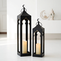 Lanternes à bougies hautes en métal noir au design mosquée, populaires auprès des fabricants, pour les décorations du Ramadan