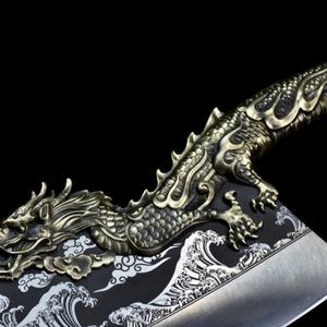 Cuchillo Longquan de Acero Inoxidable Forjado a Mano, Diseño Dragón Azul Perseguidor de Olas, Hoja de 24 cm, Mango Ambidiestro, Grado Industrial, OEM, para Uso Doméstico - Product Image 5