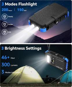 Banque d'alimentation <span class=keywords><strong>solaire</strong></span> 20000mAh 4 panneaux Chargeur <span class=keywords><strong>portable</strong></span> intégré 3 câbles USB-C//USB-A 15W Charge rapide Lampe de poche Camping - Product Image 5