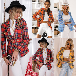 2022 Damen Button <span class=keywords><strong>Blazer</strong></span> Frau Arbeits anzug Frauen Jacke Büro Lady Formale Frauen Plaid <span class=keywords><strong>Blazer</strong></span> und Jacken Female <span class=keywords><strong>Blazer</strong></span> - Product Image 1