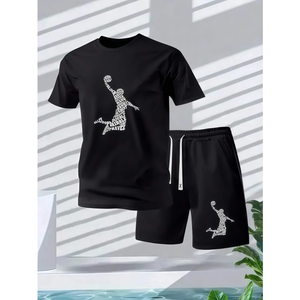 Hot Selling Summer Fashion Custom Logo Puff Printing 100% Cotton Men Oversized Casual Men Shorts <b>Sets</b> Two Piece - Product Image 2