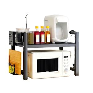 Customize Multifunctional Carbon Steel <b>Kitchen</b> Storage Rack Fixed Microwave Countertop Shelf with <b>Hook</b> Chopsticks Knife Holder - Product Image 1