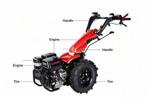 Motoculteur à essence durable à deux roues avec faucheuse et broyeur à fléaux - Product Image 3