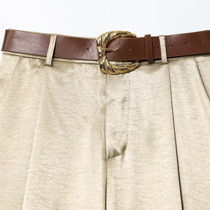 PB & ZA女2025秋季新款时尚腰带宽腿裤复古高腰拉链飞女裤 - Product Image 4