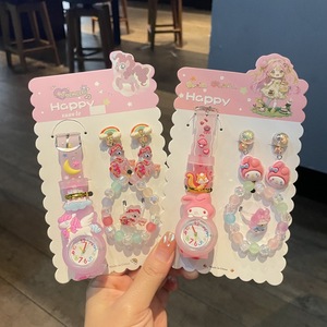 ชุดเซ็ตเครื่องประดับสไตล์พังก์สำหรับเด็กผู้หญิง ประกอบด้วยสร้อยข้อมือ แหวน นาฬิกา และต่างหู ประดับด้วยลูกปัดหลากสี เหมาะสำหรับเป็นของขวัญวันเด็กหรือวันเกิด - Product Image 1