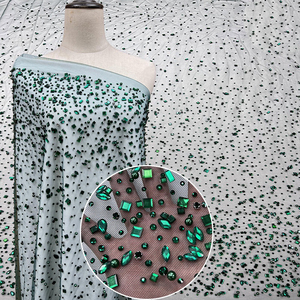 Sang Trọng Chất Lượng Cao Trắng Pha Lê Ren Vải Chất Lượng <span class=keywords><strong>Rhinestone</strong></span> Đính Cườm Lưới Cho Váy Cưới - Product Image 3