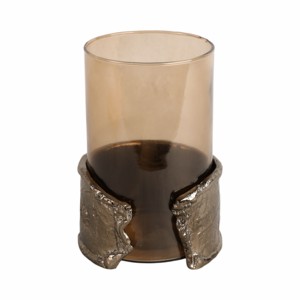 Ornamental <b>Glass</b> Candle Holder With Metal Base Contemporary Pillar Taper <b>Candlestick</b> For Table Centerpiece - Product Image 1
