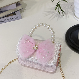 Bolso bandolera para niñas de 7 pulgadas con adorno de perlas y lazo, estilo japonés, diseño de dibujos animados de anime, para uso diario - Product Image 4