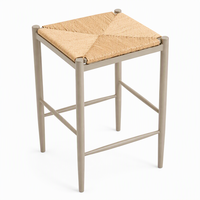 Tabouret de bar moderne en bois avec assise tressée sans dossier, stable pour cuisine, salle à manger, café, restaurant, bar à domicile