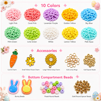 Kit de fabrication de bracelets DIY en forme de lapin de Pâques, perles en argile, perles plates rondes en polymère Heishi avec breloques carottes pour enfants