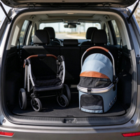 Poussette de voyage de luxe 3 en 1 pour deux animaux, pliable d'une seule main, en alliage d'aluminium aéronautique, capacité de charge de 30 kg, étanche et détachable