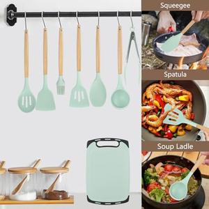 Ensemble d'ustensiles de cuisine en silicone 19 pièces, ensemble de couteaux avec tube de rangement, support de rangement pour couteaux couleur paille de blé - Product Image 2