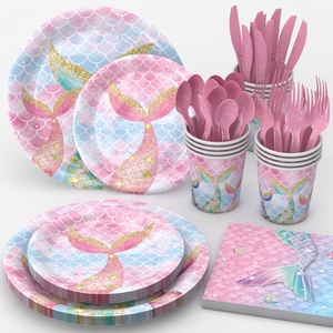 Assiettes en papier pour anniversaire de sirène, vaisselle jetable pour princesse, fournitures pour fête d'anniversaire de bébé princesse - Product Image 5