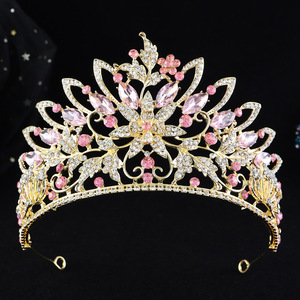 Diadème de mariage baroque élégant en or et rubis rouges, couronne scintillante en cristal rouge pour Quinceañera et bal de promo - Product Image 2