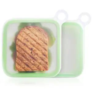 Bpa Gratis Zachte Draagbare Siliconen Sandwich Lunch Ontbijt Draagdoos Toast Case Herbruikbare Lekvrije Lunchbox Voor Kinderen School Kantoor
