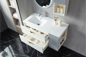 Mobile da bagno con lavabo e mobiletto laterale sospeso Set di mobili da bagno impermeabili - Product Image 4