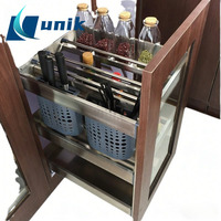 UNIK Meuble de cuisine coulissant multifonctionnel en chrome, double tiroir en alliage d'aluminium, rangement étroit en verre pour épices, à encastrer en bas
