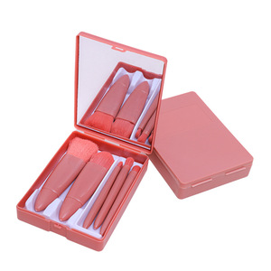 Set di Pennelli da Trucco Portatile con Specchio Compatto Grande, 5 Pezzi, Setole Sintetiche, Accessori Cosmetici per la <span class=keywords><strong>Bellezza</strong></span> - Product Image 2