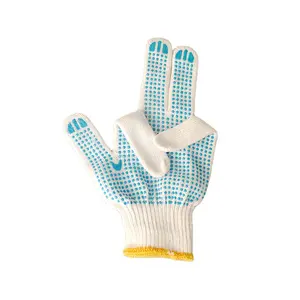 De gros bonne qualité en caoutchouc coton gants-Gants tricotés à la main, en coton et Polyester, de couleur bleue, 5 fils, en Latex, PVC