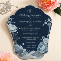 Custom Scalloped Paper Fan for Wedding Invitation, Textured Cardstock, Peony Gold Foil Print, Oriental Wedding