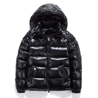 Veste matelassée en duvet noir brillant de luxe pour homme, avec capuche amovible, pour l'hiver, chaude et rembourrée, marque privée