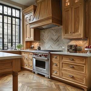 Ensemble de cuisine intégrée de luxe, cadre en bois massif, plan de travail en quartz, design moderne personnalisé, éclairage LED, panneau en mélamine inoxydable - Product Image 3