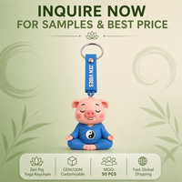 Großhandel 3D Weicher PVC-Schlüsselanhänger Zen-Meditations-Schweinchen-Figur mit Blauem Armband Stressabbau Firmen-Souvenir-Geschenk