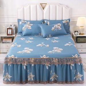 Falda de Cama Antideslizante y Antipolvo, Juego de Tres Piezas de Sábanas y Fundas de Almohada Estilo Princesa - Product Image 6