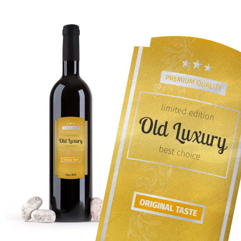 Kertas bertekstur Premium timbul kustom cetak Label anggur Foil emas Uv Spot Label botol anggur personalisasi