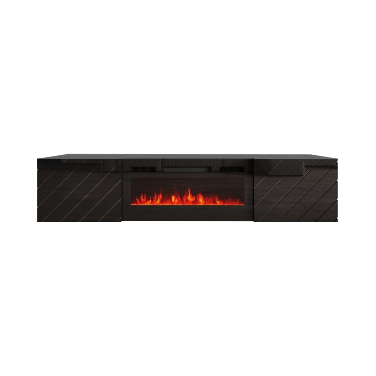 2022black wall wood TV cabinet with Fireplace tv Stand Living Room Storage Cabinet Doors and Shelves in artificial fireplace