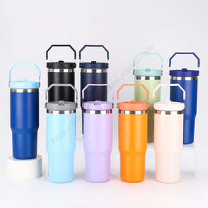 Bouteille isotherme de voyage à double paroi avec couvercle à poignée et paille rétractable, 20OZ 30OZ, pour café et eau – Vente en gros - Product Image 5