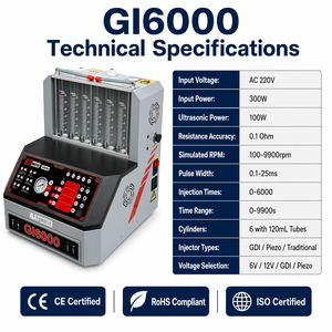 Limpiador y Probador Ultrasónico de <span class=keywords><strong>Inyectores</strong></span> de Combustible GATmatic GI6000 de 6 Cilindros, para <span class=keywords><strong>Inyectores</strong></span> GDI Piezoeléctricos de <span class=keywords><strong>Gasolina</strong></span>, para Autos y Motocicletas - Product Image 5