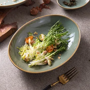 Saudi Restaurants Unique Creativity 8.5" 10.5" Soup Lamian Noodles Bowl Salad Service Bowls Porcelain Oval Deep Plate Ceramics