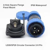 Connecteur LD28 en laiton étanche IP68, 2-9 broches, 4 trous, à montage sur panneau à bride circulaire, prise mâle/prise femelle, alimentation par pont à vis