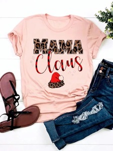 Venta al por mayor verano precio bajo alta calidad impreso estilo de Navidad multi-elemento patrón espacioso Super lindo cuello redondo <span class=keywords><strong>Camiseta</strong></span> - Product Image 1