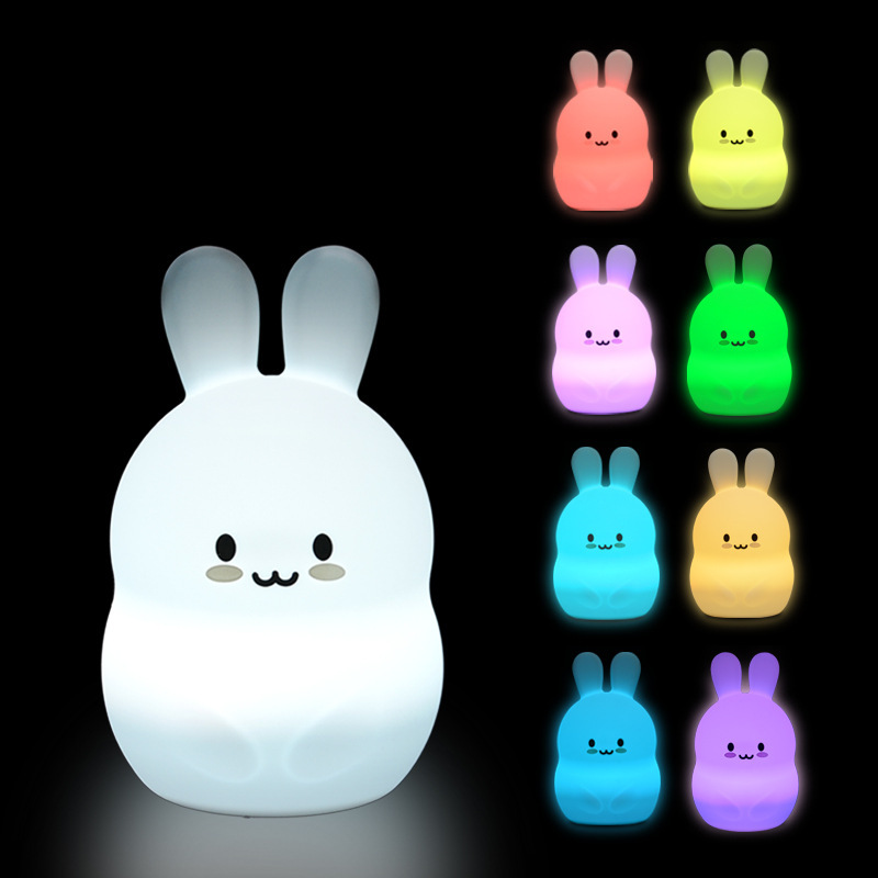 Modern Kawaii Rabbit Shape Durable Silicone Home Night Light Remote Control USB Rechargeable Battery LED Warm White Dimmable FCC