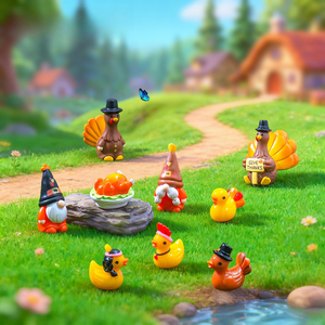 Mini Figura de Resina de Acción de Gracias: Gnomo Pavo, Pato, Pollo Asado para Micro Paisajes, Jardín de Hadas Otoñal, Decoración DIY - Product Image 3