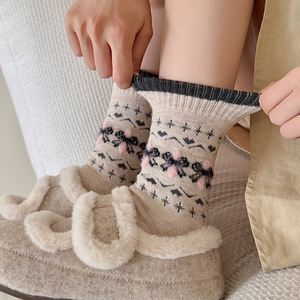 Calcetines de Lana con Rayas y Lunares Rosas <span class=keywords><strong>para</strong></span> Mujer, Calcetines Cálidos y Cómodos <span class=keywords><strong>para</strong></span> Clima Frío - Product Image 4