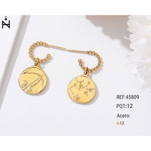 Orecchini Pendenti Segno Zodiacale Sagittario Placcati Oro Acciaio 12mm Ciondolo Rotondo Gioielli alla Moda - Product Image 1