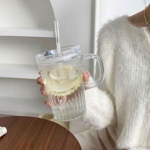 450ml Colorful-<b>Alphabet</b> Water Cup Advertising Glass Coffee Cup Milk Cup with Lid, Handle, and Straw - Product Image 3