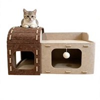 Lit pour chat transfrontalier en feutre respirant double couche, style salle de bain, bicolore, toutes saisons, avec griffoir intégré et arbre à chat