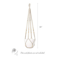 Panier suspendu pour plantes en macramé avec perles de bois, support décoratif pour pot de fleurs sans glands pour intérieur et extérieur