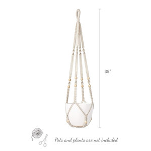 Panier suspendu pour plantes en macramé avec perles <span class=keywords><strong>de</strong></span> bois, support décoratif pour <span class=keywords><strong>pot</strong></span> <span class=keywords><strong>de</strong></span> fleurs sans glands pour intérieur et extérieur - Product Image 2