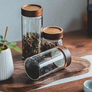 High Borosilicate Glass Transparent Storage Jars <b>Wooden</b> Cover Eco-Friendly <b>Sealed</b> Food Containers 201-300ml Capacity Minimalist - Product Image 5