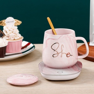Juego de <span class=keywords><strong>tazas</strong></span> de cerámica rosa para pareja Ins, caja de regalo, calentador con Control de temperatura, taza de café inteligente - Product Image 5