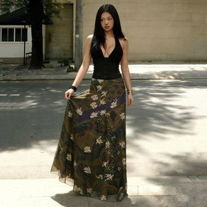 Women Retro Print <b>Mesh</b> Midi <b>Skirt</b> Double Layer A Line <b>Skirt</b> High Waist Casual Summer Fashion <b>Skirt</b> - Product Image 6