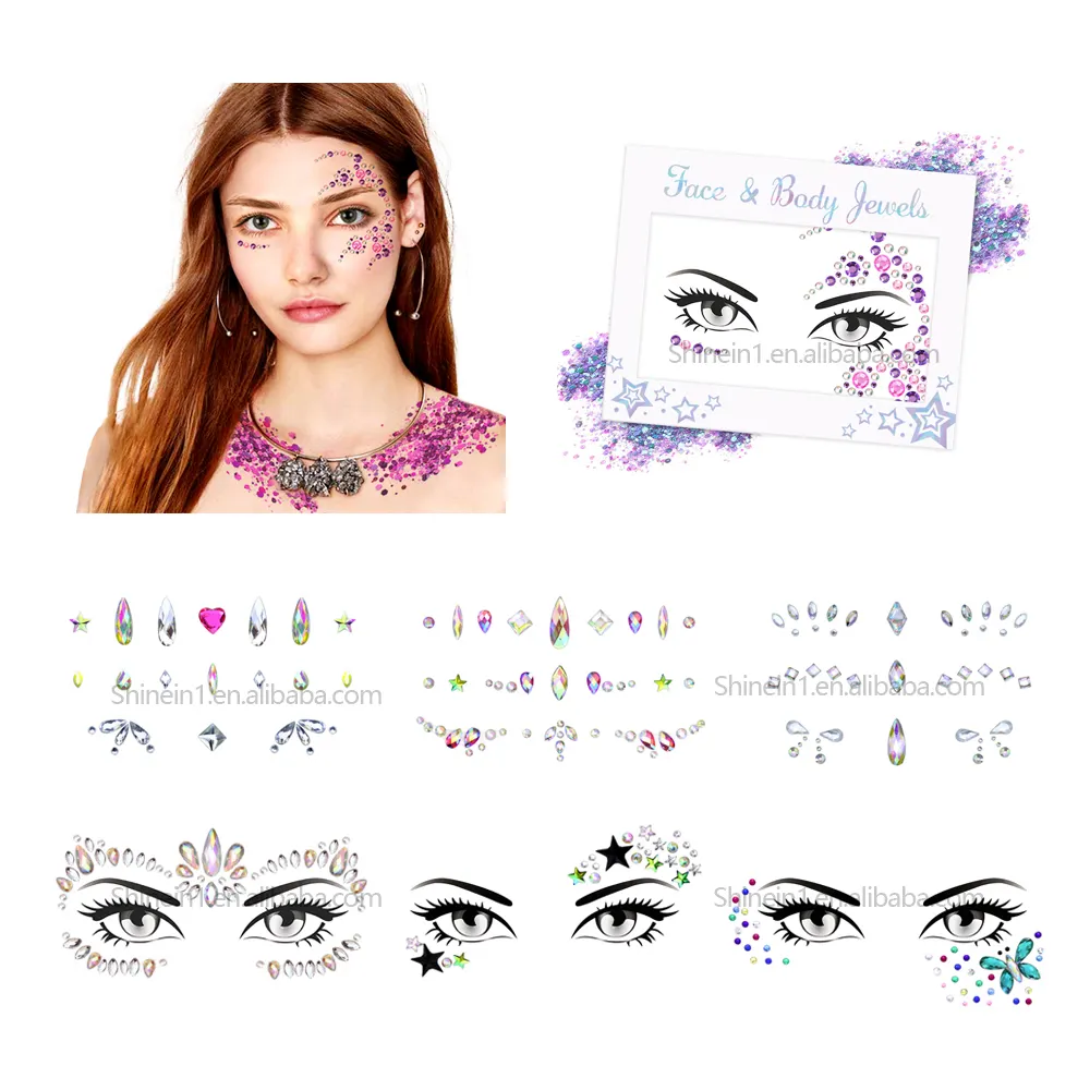 Wholesale Festival Temporary Tattoo Rhinestone Face and Body Jewels Stickers Adhesive Diamond Crystal Face Gems